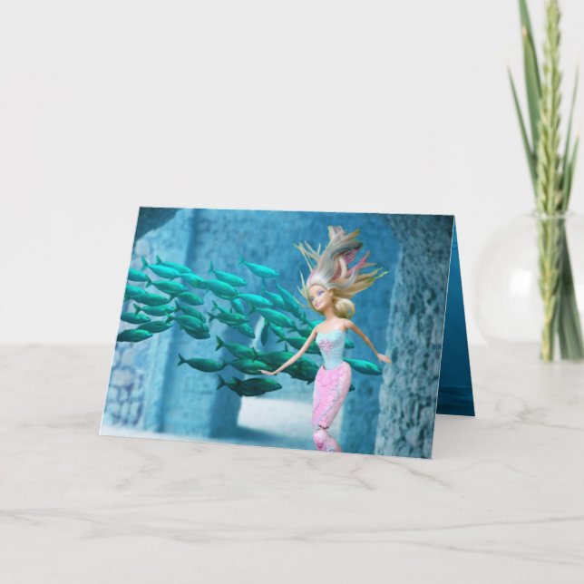 Tarjeta Muñeca famosa vestida de sirena (Anverso)