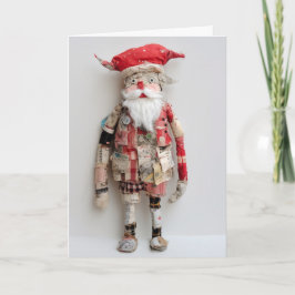 Tarjeta Muñeca Groovy Santa Arte en Fibra Costura Patchwor