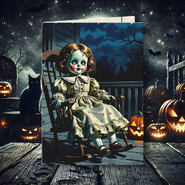 Tarjeta Muñeca perdida y calabaza de Halloween