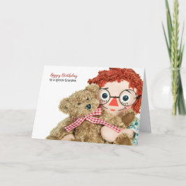 Tarjeta muñeca rag de cumpleaños de abuela con teddy