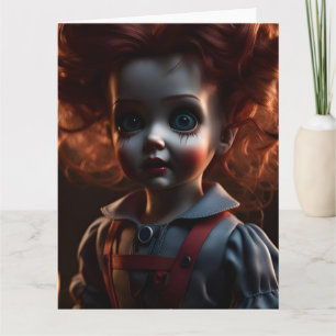 Tarjeta Muñeca temática de Halloween de terror espeluznant
