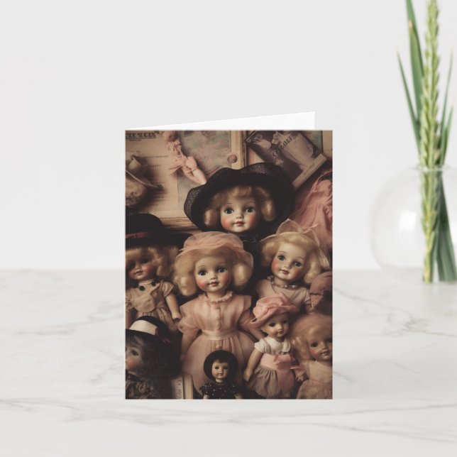 Tarjeta Muñecas vírgenes espeluznantes vestidas de rosa (Anverso)