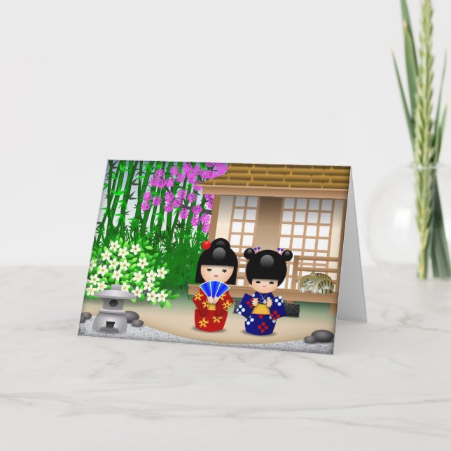 Tarjeta Muñecas y salón de té de Kokeshi (Anverso)