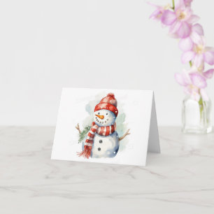 Tarjeta Muñeco de nieve acuarela