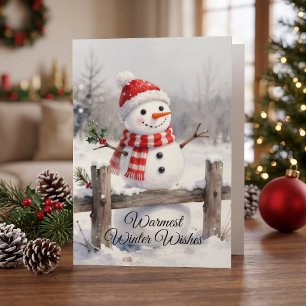 Tarjeta Muñeco de nieve acuarela deseos de invierno más cá