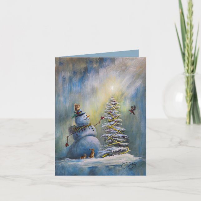 Tarjeta Muñeco de nieve alegre - pintado a mano (Anverso)