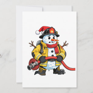 Tarjeta Muñeco de nieve Bombero Navidad 2026 Fiesta Divert
