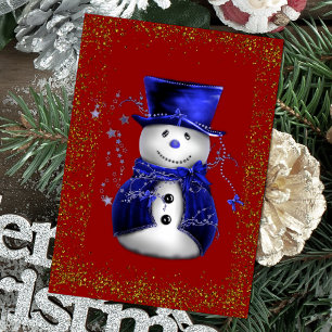 Tarjeta Muñeco de Nieve Brillante en Navidad de Terciopelo