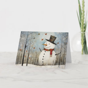 Tarjeta Muñeco de nieve caprichoso y lindo con sombrero de