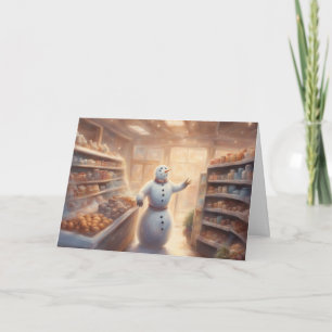 Tarjeta Muñeco de nieve comprando para la cena de Navidad 