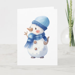 Tarjeta Muñeco de nieve con bufanda y sombrero azules acua