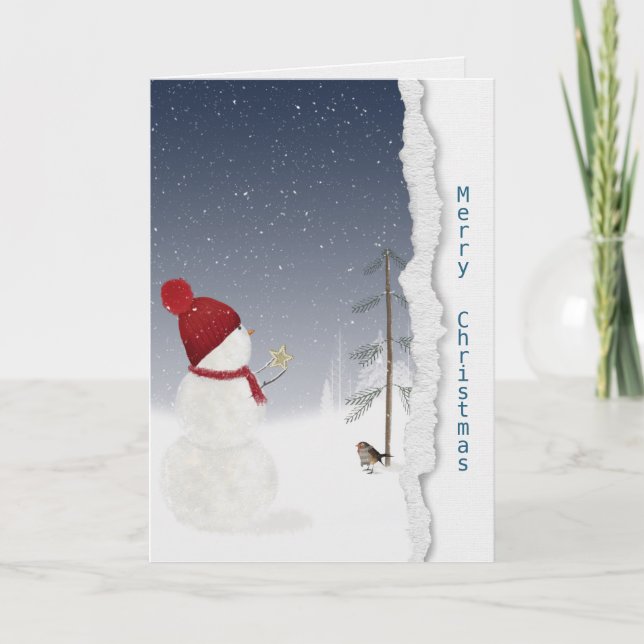 Tarjeta muñeco de nieve con estrella dorada (Anverso)