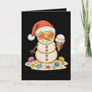 Tarjeta Muñeco de nieve de arena sombrero de Santa Navidad