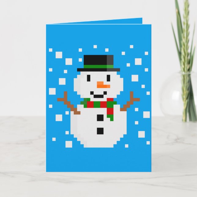 Tarjeta Muñeco de nieve de arte de píxeles (Anverso)