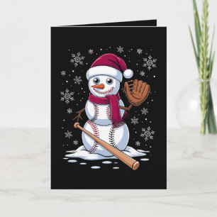 Tarjeta Muñeco de nieve de béisbol sombrero de Santa guant