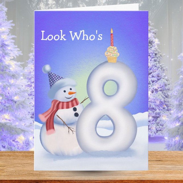 Tarjeta Muñeco de nieve de cumpleaños número 8 con un ocho (Subido por el creador)