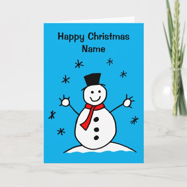 Tarjeta Muñeco de nieve de dibujos animados adorable Navid (Anverso)