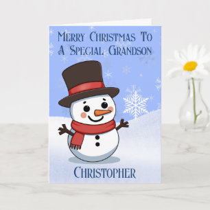 Tarjeta Muñeco de nieve de dibujos animados brillantes Fel
