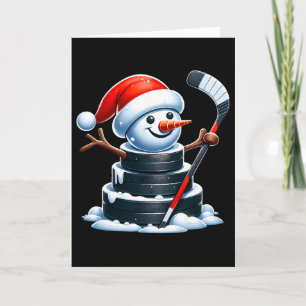 Tarjeta Muñeco de nieve de disco de hockey sobre hielo de