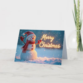Tarjeta Muñeco de nieve de Feliz Navidad con letrero de ne