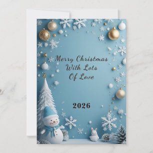 Tarjeta Muñeco de nieve de invierno Azul Copos de nieve má