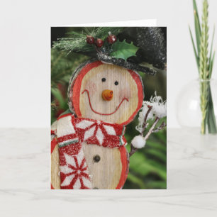 Tarjeta Muñeco de nieve de madera