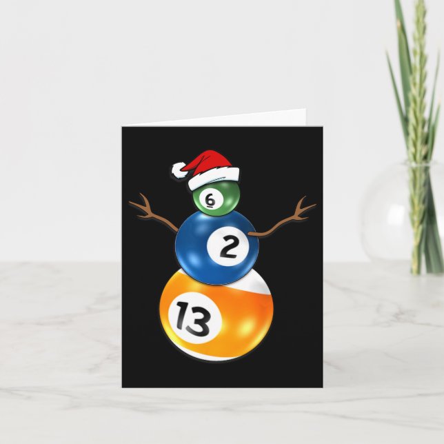 Tarjeta Muñeco de nieve de Navidad de billar con mesa de b (Anverso)