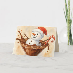 Tarjeta Muñeco de Nieve de Navidad en un Martini de Chocol