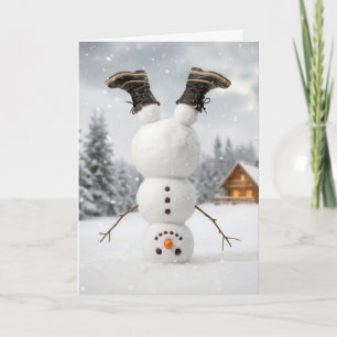 Tarjeta Muñeco de nieve de Navidad haciendo una parada de 