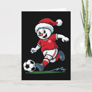 Tarjeta Muñeco de Nieve de Navidad Jugando Fútbol Jugador
