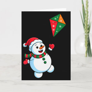 Tarjeta Muñeco de nieve de Navidad volando una cometa dive