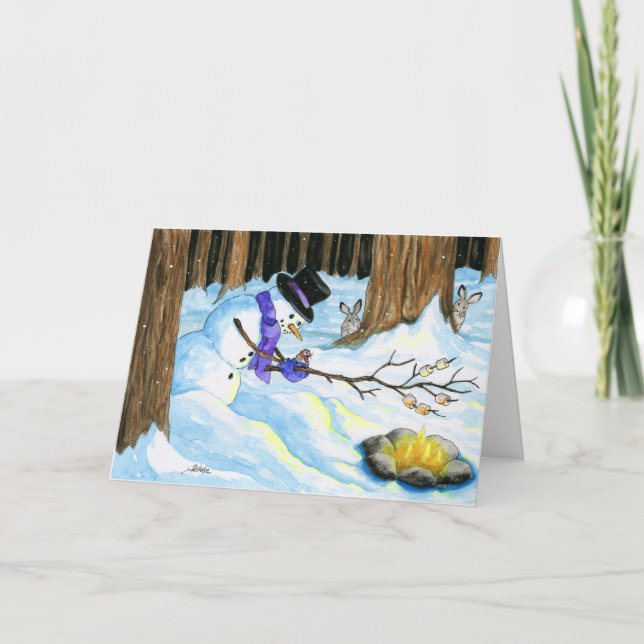 Tarjeta Muñeco de nieve de S'mores con los mejores deseos (Anverso)