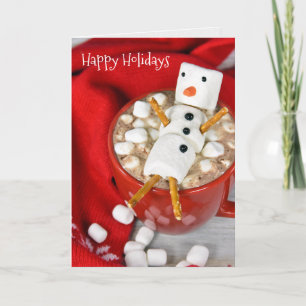 Tarjeta Muñeco de nieve del chocolate caliente con la