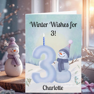 Tarjeta Muñeco de nieve del tercer cumpleaños con Tres Nev