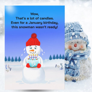 Tarjeta Muñeco de nieve derretido Cumpleaños de enero Capr