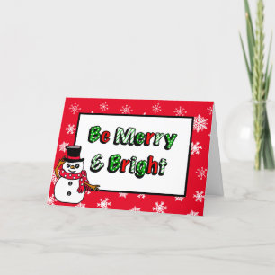 Tarjeta Muñeco de nieve dibujado a mano Alegre y Brillante