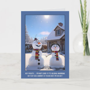 Tarjeta Muñeco de Nieve Divertido de Navidad por el Calent