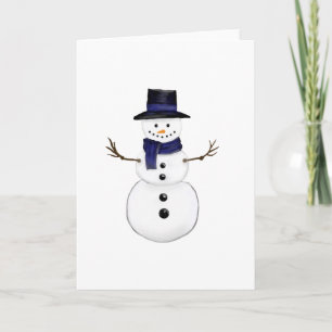 Tarjeta Muñeco de nieve encantador con bufanda azul y somb