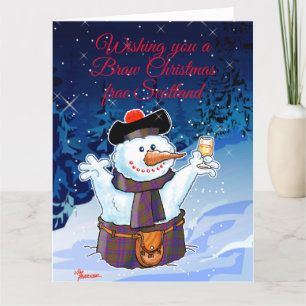 Tarjeta Muñeco de nieve escocés festivo