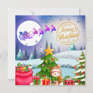 Tarjeta Muñeco de nieve Feliz Navidad Árbol Regalo & Feliz