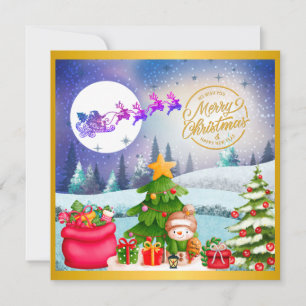 Tarjeta Muñeco de nieve Feliz Navidad Árbol Regalo & Feliz