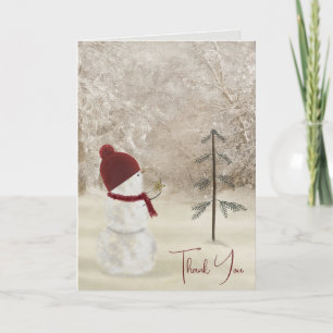 Tarjeta Muñeco de nieve Gracias con estrella de Navidad