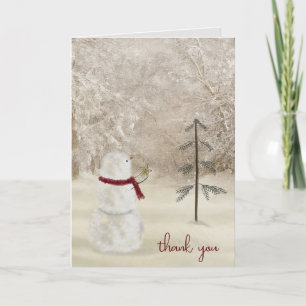 Tarjeta Muñeco de nieve Gracias con estrella de Navidad