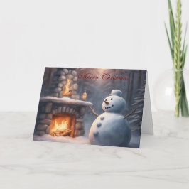 Tarjeta Muñeco de nieve junto a una chimenea exterior de N