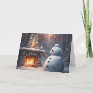 Tarjeta Muñeco de nieve junto a una chimenea exterior de N