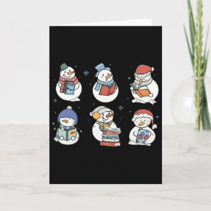 Tarjeta Muñeco de nieve leyendo libro Santa Navidad libres