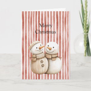 Tarjeta Muñeco de nieve Pareja de nieve Rayas rojas Navida