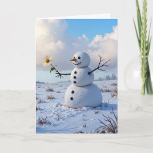 Tarjeta Muñeco de Nieve Pensando en Ti Sosteniendo una Mar