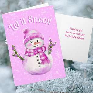 Tarjeta Muñeco de Nieve Personalizado Rosa Blanco Nevado