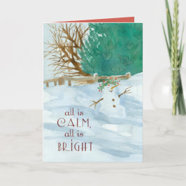 Tarjeta Muñeco de nieve religioso rezando por ti en Navida